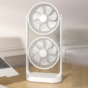 컴팩트 듀얼 헤드 오실레이팅 타워 팬, 3단계 USB 휴대용 데스크 쿨링 팬, 홈 오피스, 침실, 여행용 조용한 작동 - 조절 가능한 기울기 및 높이의 슬림한 디자인