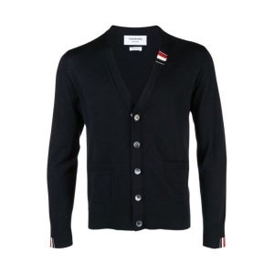 톰브라운 파인 메리노 저지 스트라이프 릴렉스 브이넥 가디건 네이비 179065 Fine Merino Jersey Stripe Relaxed V Neck Cardi 130298193