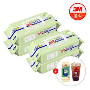 스카치브라이트 (20%+10%)3M 대형 베이직 물걸레청소포 더블액션30매X4팩+PET정전기청소포22매+메가커피