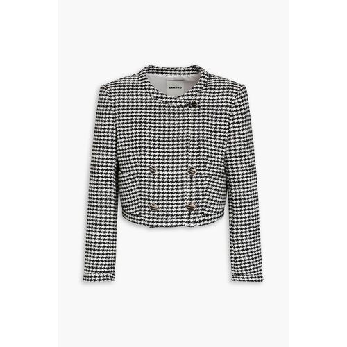 산드로 Cropped double-breasted houndstooth tweed jacket