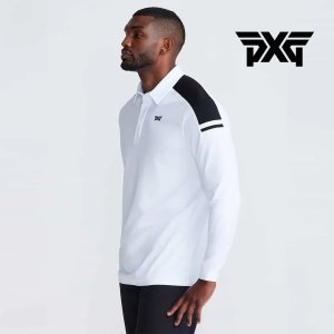 PXG 카라넥 폴로 숄더 패널 긴팔 니트 티셔츠 남성용 골프웨어