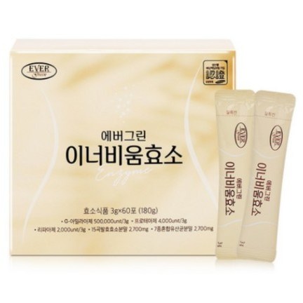 <b>에버그린</b> 이너비움효소 3g x 60포비움효소 강력한탄수화물 단백질 지방 분해효소 2023.12.1  1개  180g