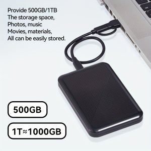 500GB 휴대용 USB 3.1 타입-C 외장 하드 드라이브, 최대 200MB/s의 고속 데이터 전송, 스마트폰, 태블릿 및 노트북에 호환되는 내구성 있는 PC 저장 장치 -