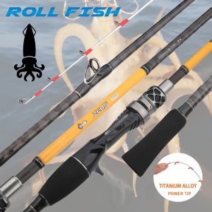 ROLLFISH 5.7피트 티타늄 합금 문어 오징어 낚시대 - 빠른 액션 8:2 헤비 파워, 카본 파이버 디자인, 블랙 & 옐로우 핸들, 캐스팅 & 지깅에 이상적