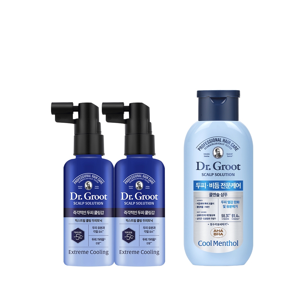 <b>닥터그루트</b> 스칼프솔루션 익스트림 쿨링토닉 80ml 2개 + 쿨멘솔 180ml 1개 비듬샴푸 두피스케일링