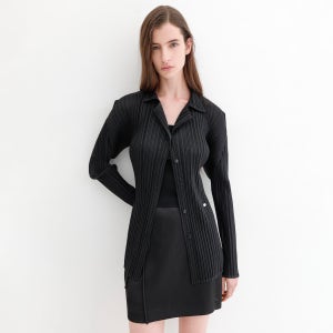 (BL-4310)PLEATS OPEN COLLAR BLOUSE