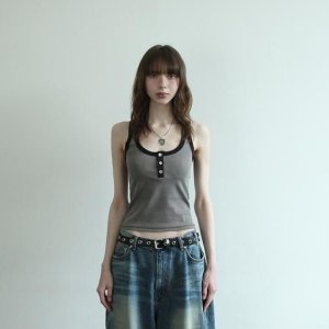아가모스 HAGAMOS (DUAL HENLEY TANK TOP (WASHED BROWN)