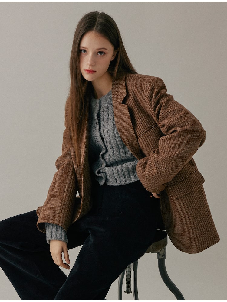 [블리온느] [블리온느]Wool Check  Blazer 갈색(앤틱골드) 2023FW02