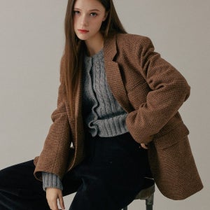 [블리온느] [블리온느]Wool Check  Blazer 갈색(앤틱골드) 2023FW02