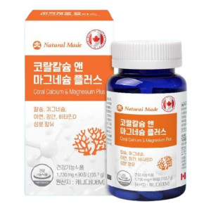 네츄럴<b>메이드</b> 아연 망간 비타민D 함유 뼈건강 비소성 코랄 칼슘 앤 마그네슘 플러스 90정 <b>전</b> 품목 무료배송