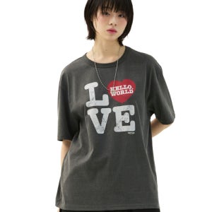 [밈더워드로브] 헬로 월드 LOVE 티셔츠_차콜 MW251HT1CH