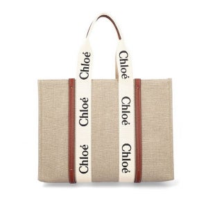 끌로에 라지 린넨 레더 트리밍 우디 토트 겸 숄더백 브라운 CHC22AS382I26 90U