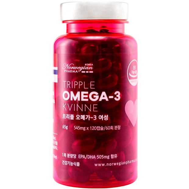 노르웨이 <b>노르위지언파마</b> 트리플오메가3 여성 - <b>비타민 D</b> E K 엽산 함유  1개  120정