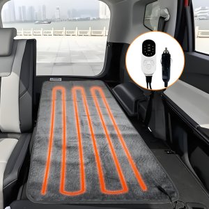 자동차, SUV 및 RV용 휴대용 12V 전기 난방 담요 - 9단계 온도 설정, 자동 종료 타이머 (2시간/8시간/12시간), 세탁 가능, 부드러운 플러시 & 펠트 원단, 캠핑 및