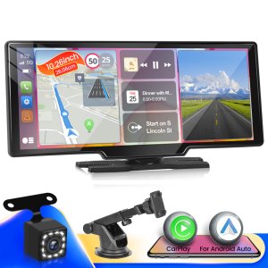10.26인치 IPS 터치 스크린 자동차 MP5 플레이어와 CarPlay 및 Android Auto - 휴대용 스마트 음악 비디오 플레이어, FM 트랜스미터, AUX 케이블, 에어