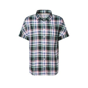 헤지스골프 헤지스 헤지스 여성 린넨 반소매체크 다크그린 HSSH5B409E3