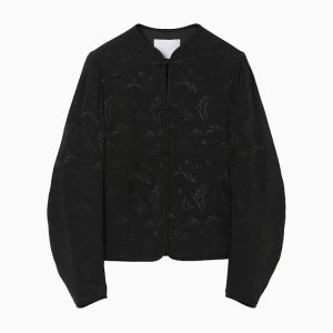 마메 쿠로구치 블랙 비스코스 레이온 플로럴 자카드 실크 필링 재킷 MM25SS-KN029