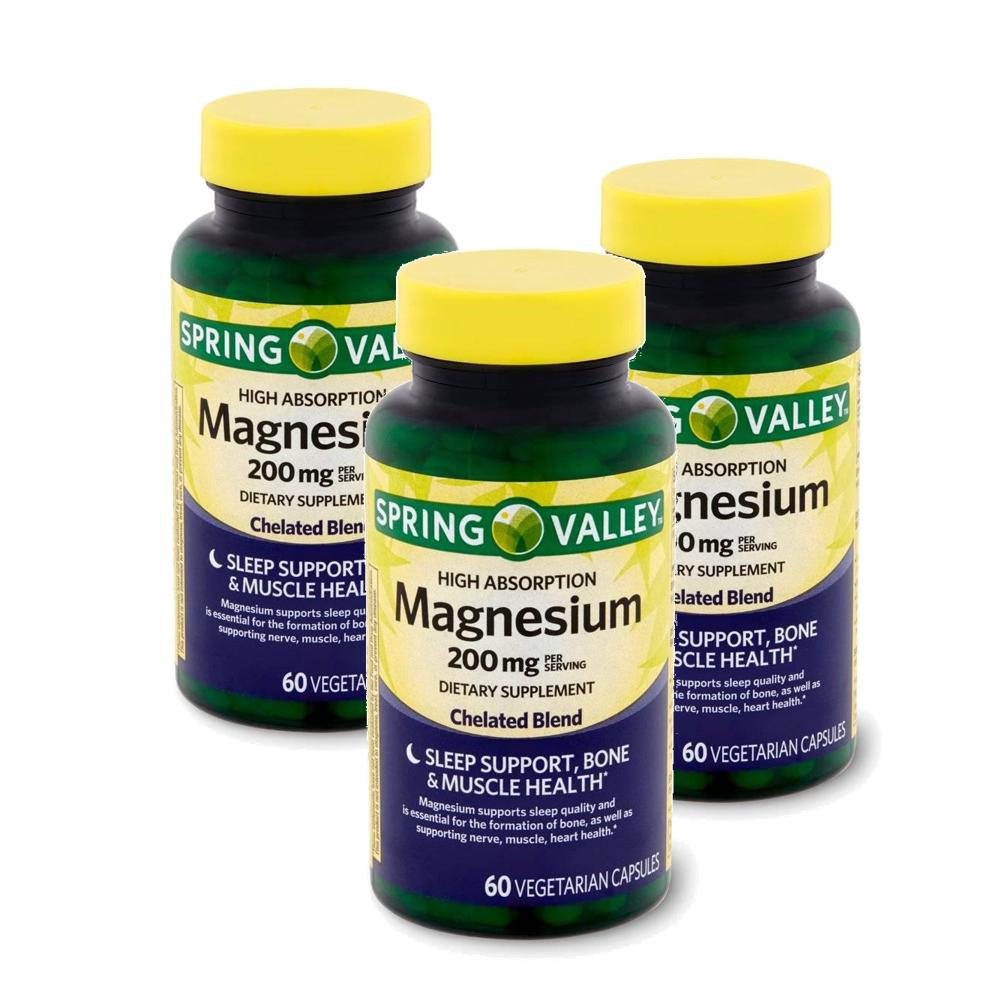 <b>스프링밸리</b> 마그네슘 200mg 킬레이트 블렌드 캡슐 Spring Valley Magnesium Chelated  3개  60정