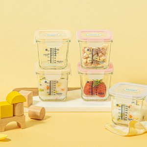 글라스락 글라스락 베이비 눈금 이유식용기 큰용량 270ml 사면결착캡 4조 선물세트 모음전