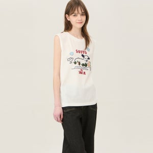 [베네통]2025 SUMMER 자수 슬리브리스 티셔츠 BATS64531WH