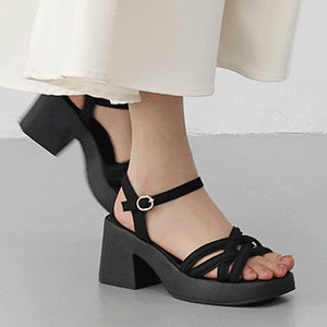 누엘라 더블 X 격자 스트랩 플랫폼 가보시 블럭굽 메리제인 힐샌들(8.3cm) 12200