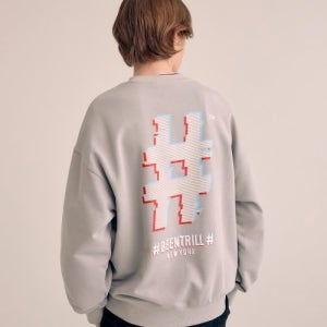 [빈트릴] 글리치 해시태그 오버핏 맨투맨(그레이) BA241RM006GR