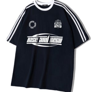 [언더오프] 오버핏 트랙 라인 반팔 티셔츠 풋볼저지로고 블랙 UTT07-BLACK