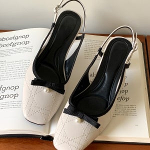 [밀로바니] 시엔 퀼팅 리본 통굽 슬링백힐 6.5cm