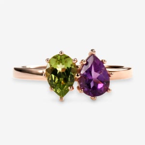 14k,18k 1.23CT 물방울 페리도트&자수정 나폴레옹 반지