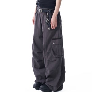 [아캄] Knee Pin-tuck Contrast Cargo Pants (Dark Gray) AK25PT06DG