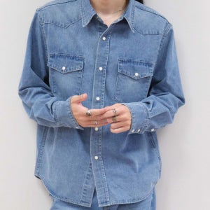 [플랙] [메르고X플랙] 클래식 웨스턴 데님 셔츠 K52 블루 PWTF3LSK525LI1