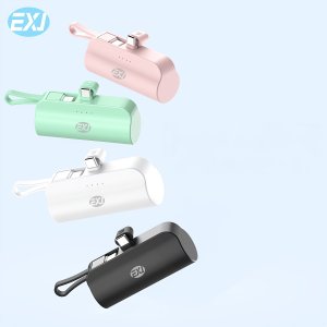 EXJ-5000mAh USB 및 Type-C 포트가 있는 파워 뱅크, 미니 휴대용 여행용 충전기 및 Li-Polymer 배터리, iPhone 16 Pro Max 15 및