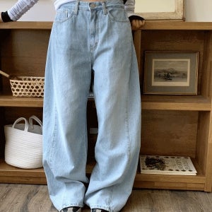 와이드팬츠 [힙한핏/옆핀턱 청바지✨] 케브 와이드 벌룬핏 사이드 절개라인 데님팬츠 2 color