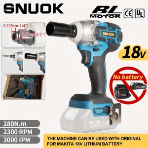 SNUOK 18V 브러시리스 전기 렌치, 280N.m 고토크 1/2인치 드라이브, 듀얼-기능 드릴, 순한지 코어 모터, DIY 홈 및 수리용 멀티-툴 - 무선, 배터리 포함 없음,