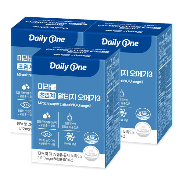 <b>데일리원</b> <b>데일리원</b> 미라클 초임계 알티지 <b>오메가3</b> EPA DHA 1010mg X 60캡슐 3통