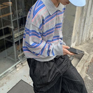 카라니트 시엘라 스트라이트 배색 카라 니트