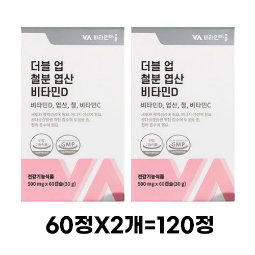 비타민마을 <b>와이즈</b> 더블 업 철분 엽산 비타민D 30g  120정  2개