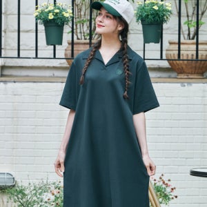 [메타퍼] MET 내추럴 카라 반팔 롱원피스 그린 W-24-OP005-GR