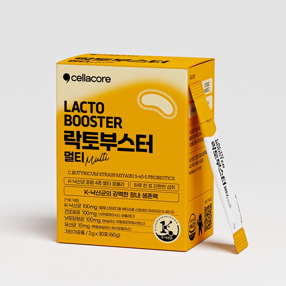 [K-낙산균] 셀라코어 락토부스터 멀티 분말스틱 30포 낙산균 유산균 쾌변 변비 <b>과민성대장</b>  60g  1박스
