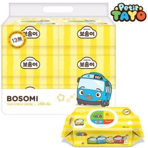 [보리보리]보솜이 아기물티슈 13무 안심 타요 캡형 60매 6입