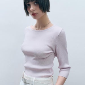 [몽돌] 보트넥 3/4슬리브 니트 탑 라일락 MDKT111LILAC