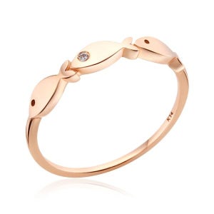 [비앤비골드] 18K 물고기 세마리 탄생석 3월 아쿠아마린 반지 NPR32496_220607F32496