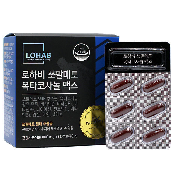 <b>로하비</b> 쏘팔메토 옥타코사놀 맥스 소팔메토 전립선건강 60캡슐