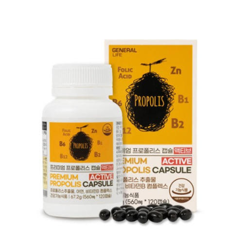 <b>제너럴라이프</b> 프리미엄 프로폴리스 캡슐 500mg x 120캡슐 비타민B <b>엽산</b> 아연