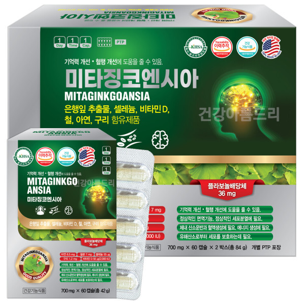 미국 미타징코엔시아 120캡슐 은행잎추출물 영양제 셀레늄