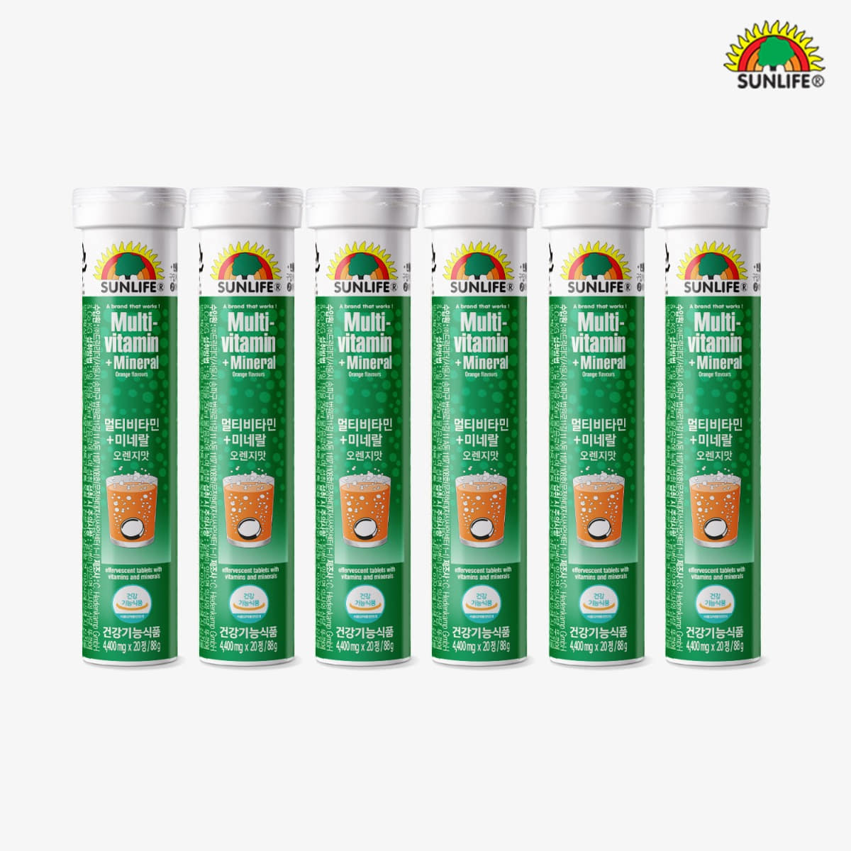 <b>썬라이프</b> <b>썬라이프 멀티</b>비타민+<b>미네랄</b> 오렌지 맛 20정 6병