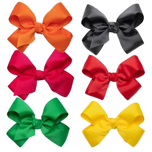 [아마존 공식]HAIRBOWS 여아용 그로그랭 헤어 리본 6팩, 헤어 클립에 매듭 랩 센터, 모든 연령 및 <b>모발</b> 유형, 15.2cm(6인치), ORG, FUS, <b>GRN</b>, 블랙, 레