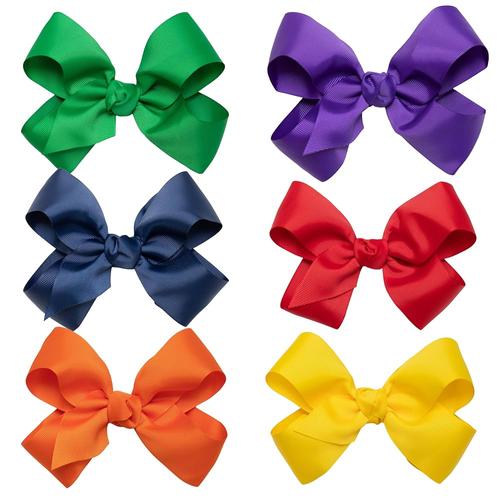 [아마존 공식]HAIRBOWS 여아용 그로그랭 헤어 리본 6팩, 헤어 클립에 매듭 랩 센터, 모든 연령 및 <b>모발</b> 유형, 15.2cm(6인치), <b>GRN</b>, NVY, ORG, PUR,