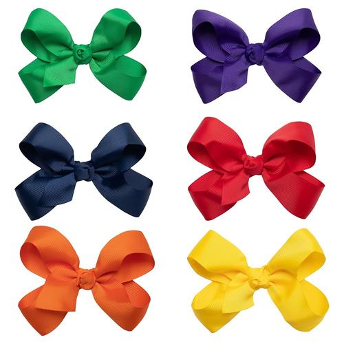 [아마존 공식]HAIRBOWS 여아용 그로그랭 헤어 리본 6팩, 헤어 클립에 매듭 랩 센터, 모든 연령 및 <b>모발</b> 유형, 12.7cm(5인치), <b>GRN</b>, NVY, ORG, PUR,