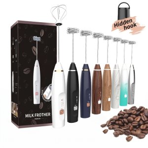 우유 포터 핸드헬드, USB 충전식 2개의 스테인레스 스틸 휘핑기, 3단계 조절 가능한 커피 프레시, 핫 초콜릿, , 계란 혼합 - 내구성 있는 리튬 배터리, 홈 바리스타 경험을